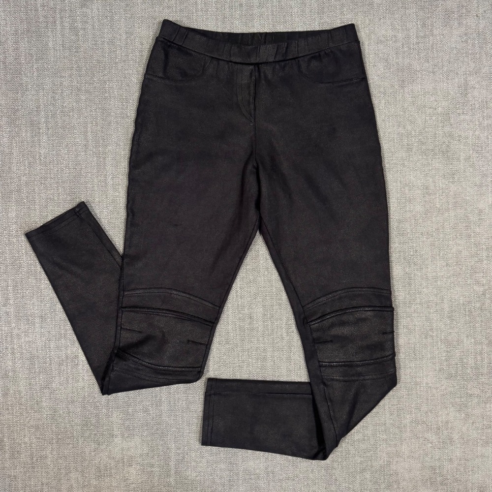 Lenny B Faux Suede Moto Leggings Black Skinny Stretch Pull On Pants XS/Small